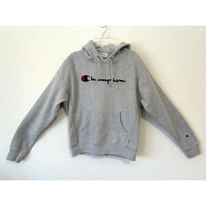CHAMPION Hoodie Womens Reverse Weave‎ Pullover Sweatshirt Applique Gray Small